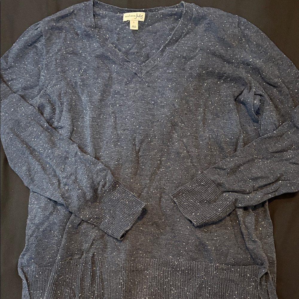 Maison Jules V-Neck Sweater in Heathered Purple